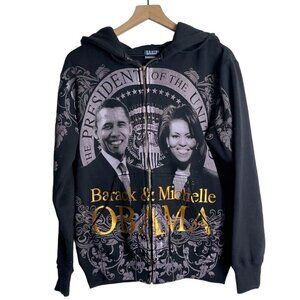 One‑of‑a‑Kind Black & Gold Obama Full‑Zip Hoodie – Size M